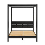 Struttura letto a baldacchino Queen in pino naturale / nero, 1 posto, legno massello di pino
