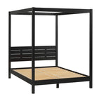 Struttura letto a baldacchino Queen in pino naturale / nero, 1 posto, legno massello di pino