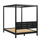 Struttura letto a baldacchino Queen in pino naturale / nero, 1 posto, legno massello di pino