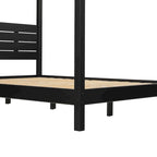 Struttura letto a baldacchino Queen in pino naturale / nero, 1 posto, legno massello di pino