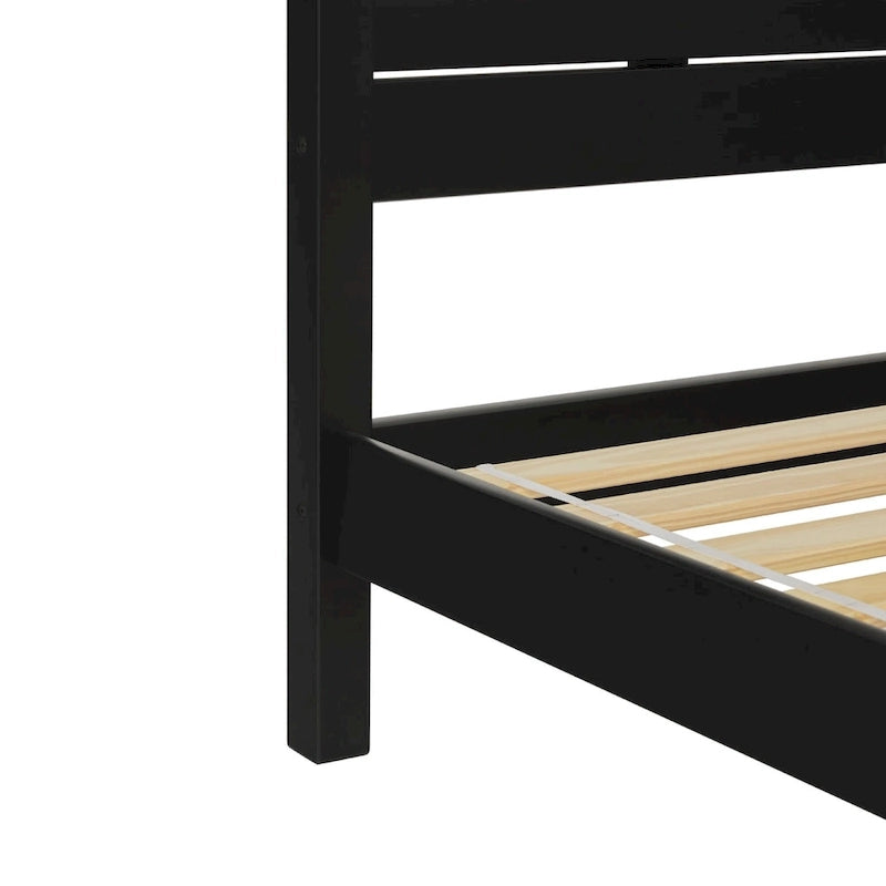 Struttura letto a baldacchino Queen in pino naturale / nero, 1 posto, legno massello di pino