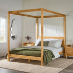 Struttura letto a baldacchino Queen in pino naturale / nero, 1 posto, legno massello di pino