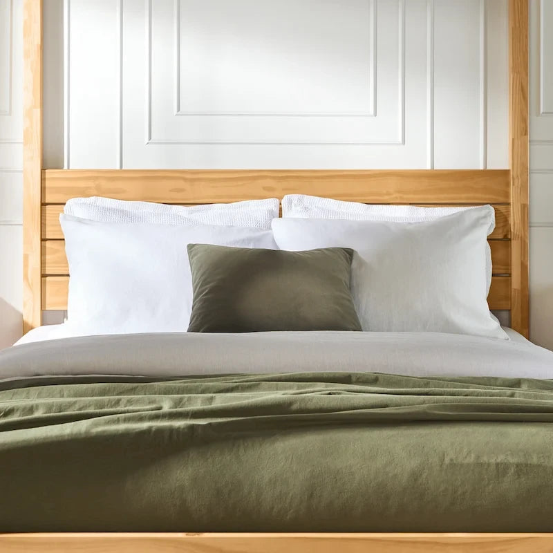 Struttura letto a baldacchino Queen in pino naturale / nero, 1 posto, legno massello di pino