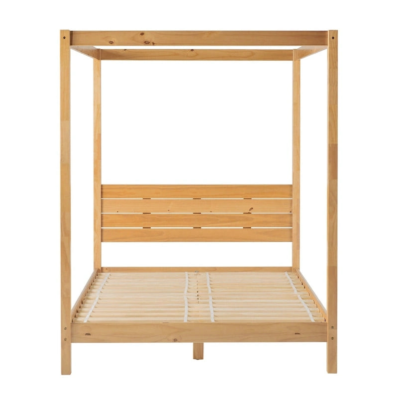 Struttura letto a baldacchino Queen in pino naturale / nero, 1 posto, legno massello di pino