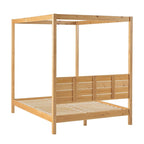 Struttura letto a baldacchino Queen in pino naturale / nero, 1 posto, legno massello di pino