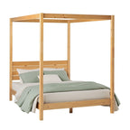 Struttura letto a baldacchino Queen in pino naturale / nero, 1 posto, legno massello di pino