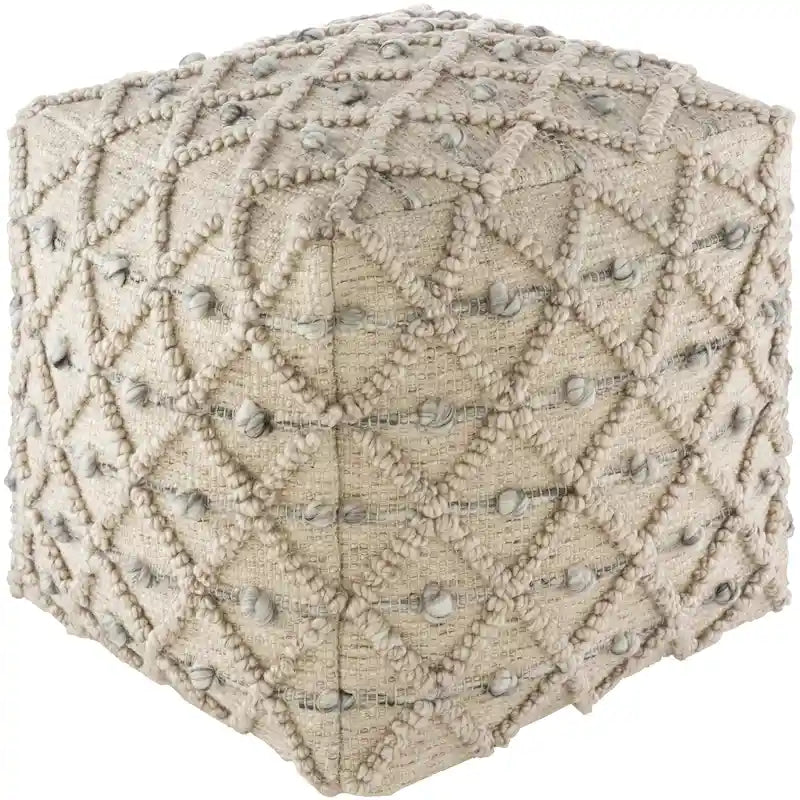 Pouf rotondo in tessuto a mano grigio chiaro – 1 posto