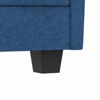 Divano a L con pouf e tasche sui braccioli, in tessuto, 3 posti – blu/grigio/beige