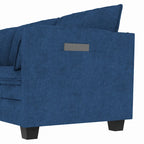 Divano a L con pouf e tasche sui braccioli, in tessuto, 3 posti – blu/grigio/beige