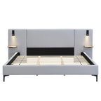 Letto King imbottito in bouclé bianco con luci e mensole, 2 persone