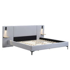 Letto King imbottito in bouclé bianco con luci e mensole, 2 persone