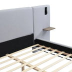 Letto King imbottito in bouclé bianco con luci e mensole, 2 persone