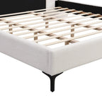 Letto King imbottito in bouclé bianco con luci e mensole, 2 persone