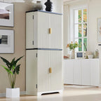Mobile contenitore scanalato a 4 ante, Rovere Bianco/Naturale/Verde Militare, H 183 cm