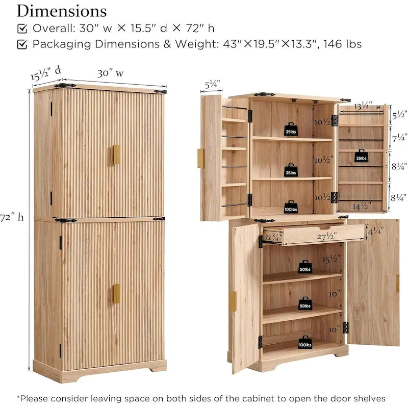 Mobile contenitore scanalato a 4 ante, Rovere Bianco/Naturale/Verde Militare, H 183 cm