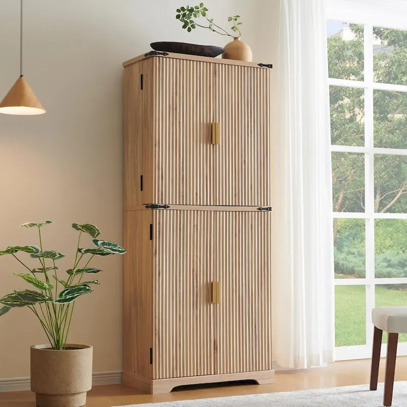 Mobile contenitore scanalato a 4 ante, Rovere Bianco/Naturale/Verde Militare, H 183 cm