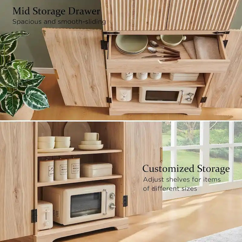 Mobile contenitore scanalato a 4 ante, Rovere Bianco/Naturale/Verde Militare, H 183 cm