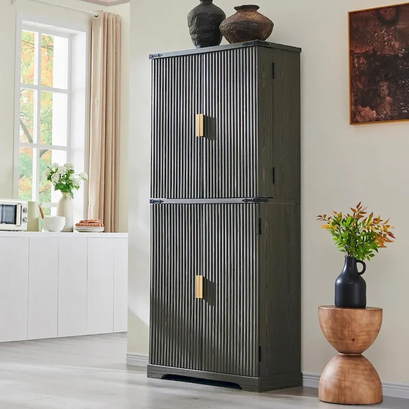 Mobile contenitore scanalato a 4 ante, Rovere Bianco/Naturale/Verde Militare, H 183 cm