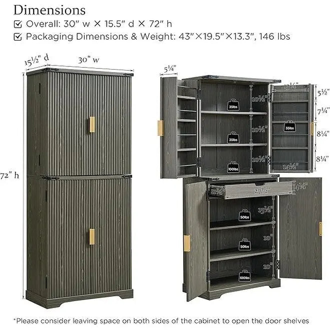 Mobile contenitore scanalato a 4 ante, Rovere Bianco/Naturale/Verde Militare, H 183 cm