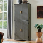 Mobile contenitore scanalato a 4 ante, Rovere Bianco/Naturale/Verde Militare, H 183 cm