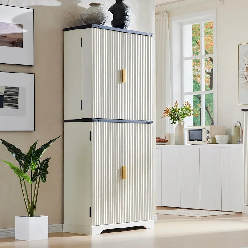 Mobile contenitore scanalato a 4 ante, Rovere Bianco/Naturale/Verde Militare, H 183 cm