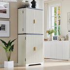 Mobile contenitore scanalato a 4 ante, Rovere Bianco/Naturale/Verde Militare, H 183 cm
