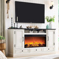 Mobile TV da fattoria con caminetto elettrico, in rovere anticato bianco/nero/marrone chiaro/viola, adatto a TV fino a 80", assemblaggio per 2 persone