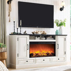 Mobile TV da fattoria con caminetto elettrico, in rovere anticato bianco/nero/marrone chiaro/viola, adatto a TV fino a 80", assemblaggio per 2 persone