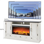 Mobile TV da fattoria con caminetto elettrico, in rovere anticato bianco/nero/marrone chiaro/viola, adatto a TV fino a 80", assemblaggio per 2 persone