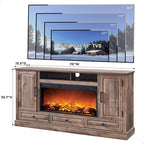 Mobile TV da fattoria con caminetto elettrico, in rovere anticato bianco/nero/marrone chiaro/viola, adatto a TV fino a 80", assemblaggio per 2 persone