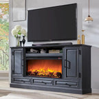 Mobile TV da fattoria con caminetto elettrico, in rovere anticato bianco/nero/marrone chiaro/viola, adatto a TV fino a 80", assemblaggio per 2 persone