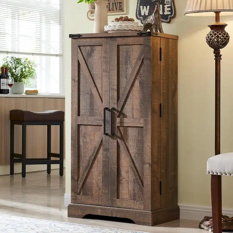 Mobiletto da cucina a sportello scorrevole stile rustico, 5 ripiani, montaggio per 1 persona