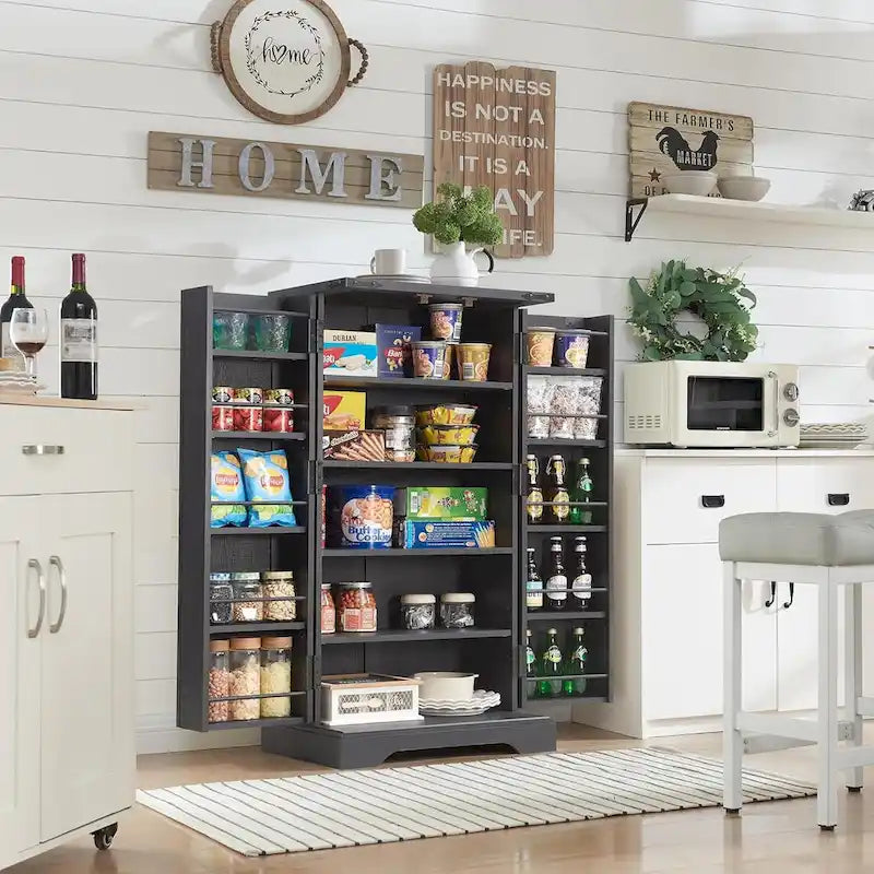 Mobiletto da cucina a sportello scorrevole stile rustico, 5 ripiani, montaggio per 1 persona