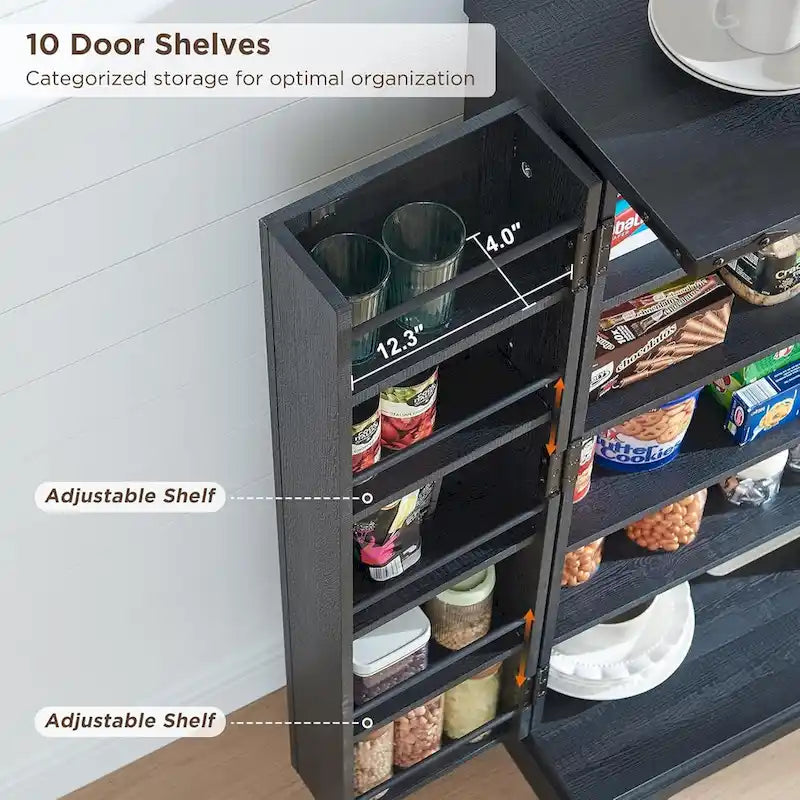 Mobiletto da cucina a sportello scorrevole stile rustico, 5 ripiani, montaggio per 1 persona