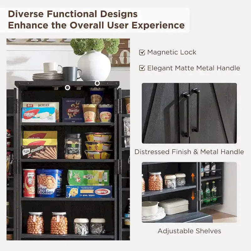 Mobiletto da cucina a sportello scorrevole stile rustico, 5 ripiani, montaggio per 1 persona