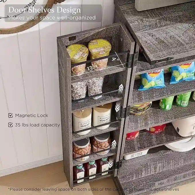 Mobiletto da cucina a sportello scorrevole stile rustico, 5 ripiani, montaggio per 1 persona