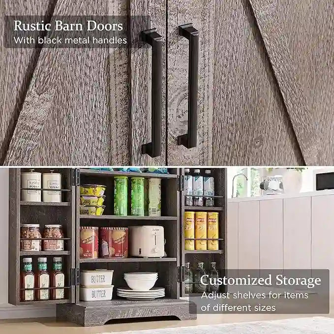 Mobiletto da cucina a sportello scorrevole stile rustico, 5 ripiani, montaggio per 1 persona