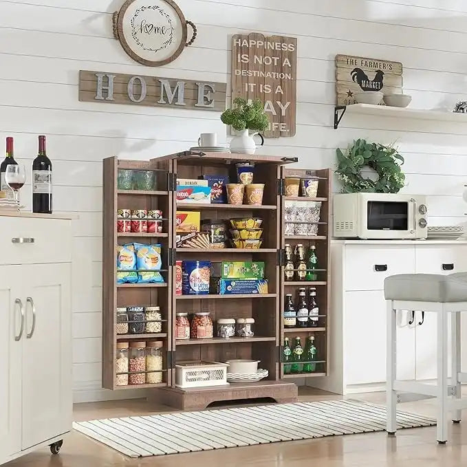 Mobiletto da cucina a sportello scorrevole stile rustico, 5 ripiani, montaggio per 1 persona