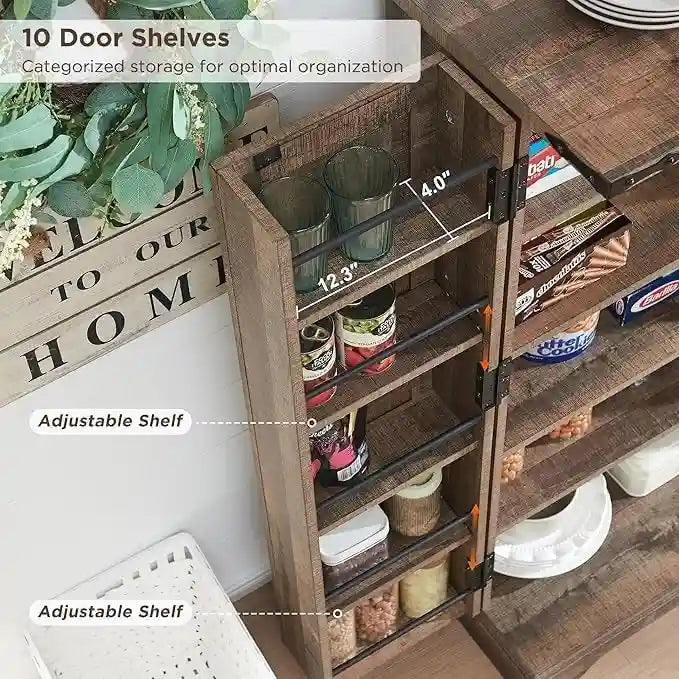 Mobiletto da cucina a sportello scorrevole stile rustico, 5 ripiani, montaggio per 1 persona