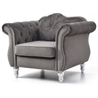 Poltrona d'Appoggio in Velluto Trapuntato Hollywood Chesterfield con Cuscino Rotondo - 39L x 35W x 34H
