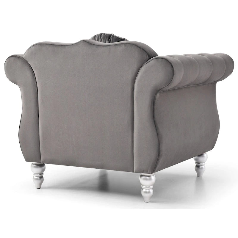 Poltrona d'Appoggio in Velluto Trapuntato Hollywood Chesterfield con Cuscino Rotondo - 39L x 35W x 34H
