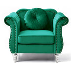 Poltrona d'Appoggio in Velluto Trapuntato Hollywood Chesterfield con Cuscino Rotondo - 39L x 35W x 34H