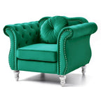 Poltrona d'Appoggio in Velluto Trapuntato Hollywood Chesterfield con Cuscino Rotondo - 39L x 35W x 34H