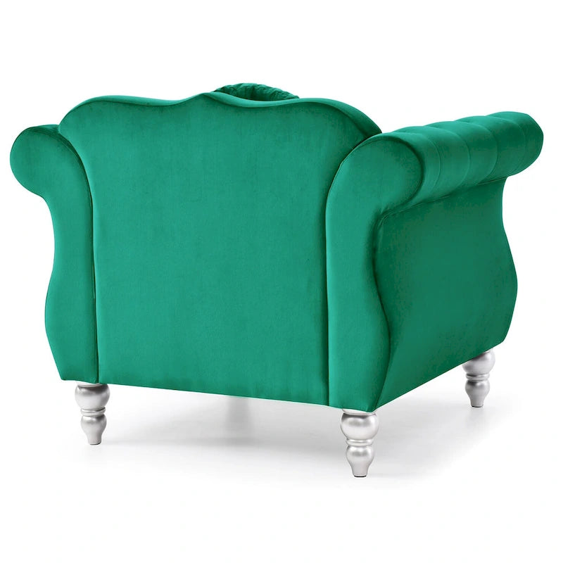 Poltrona d'Appoggio in Velluto Trapuntato Hollywood Chesterfield con Cuscino Rotondo - 39L x 35W x 34H