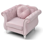 Poltrona d'Appoggio in Velluto Trapuntato Hollywood Chesterfield con Cuscino Rotondo - 39L x 35W x 34H