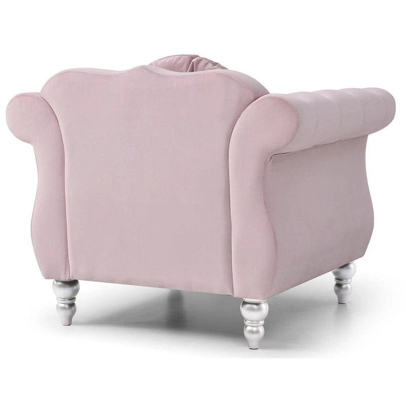 Poltrona d'Appoggio in Velluto Trapuntato Hollywood Chesterfield con Cuscino Rotondo - 39L x 35W x 34H