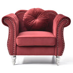 Poltrona d'Appoggio in Velluto Trapuntato Hollywood Chesterfield con Cuscino Rotondo - 39L x 35W x 34H