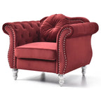 Poltrona d'Appoggio in Velluto Trapuntato Hollywood Chesterfield con Cuscino Rotondo - 39L x 35W x 34H