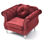 Poltrona d'Appoggio in Velluto Trapuntato Hollywood Chesterfield con Cuscino Rotondo - 39L x 35W x 34H