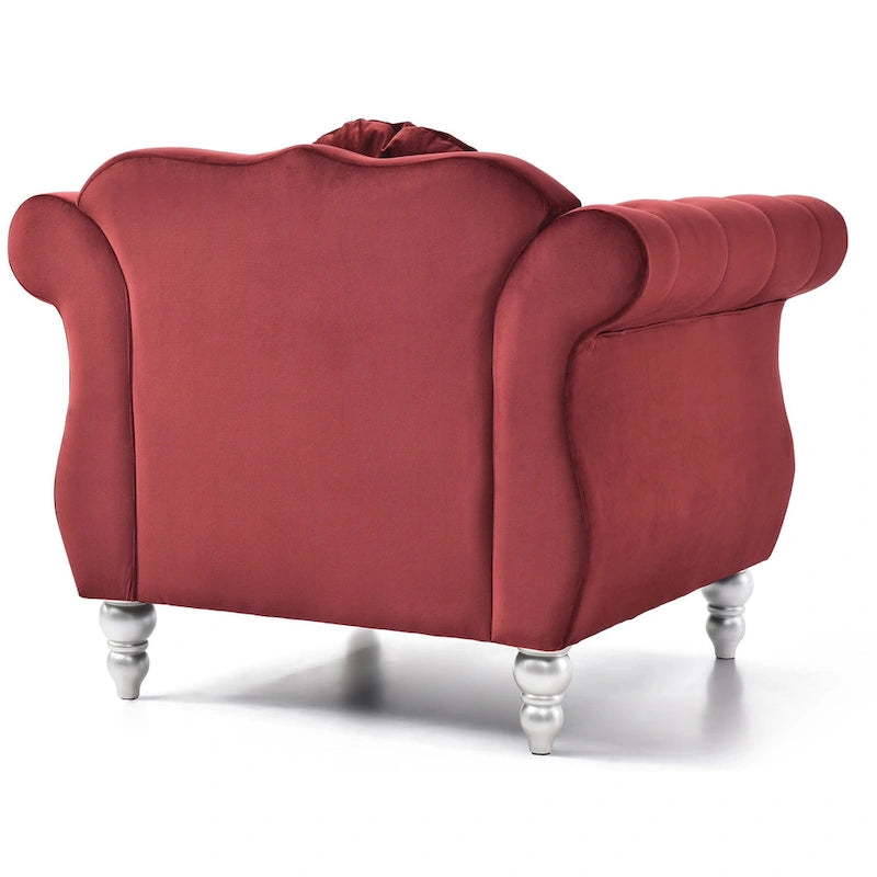 Poltrona d'Appoggio in Velluto Trapuntato Hollywood Chesterfield con Cuscino Rotondo - 39L x 35W x 34H